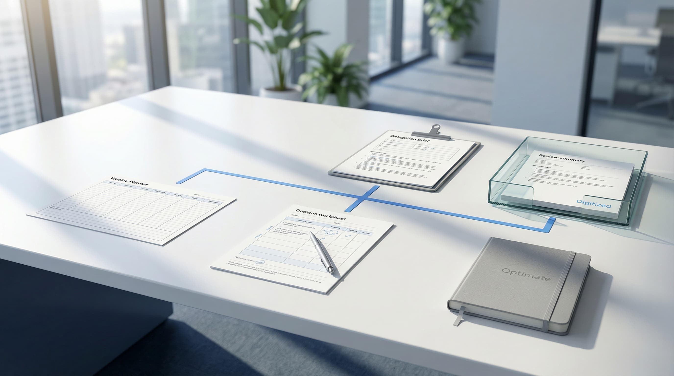 A professional reviewing a structured workflow system on their laptop